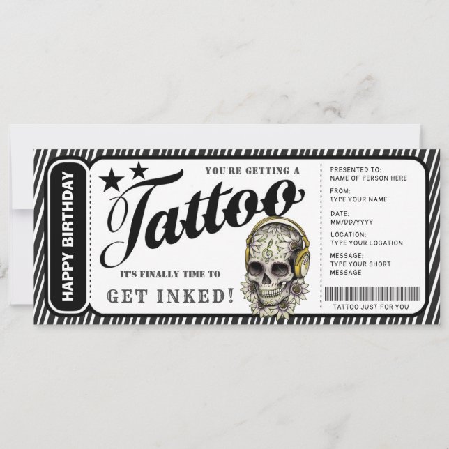 Invitation Billet de certificat-cadeau de tatouage personnali (Devant)