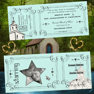 Invitation Billet de Chapelle Romantique Aqua pour Mariage