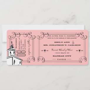 Invitation Billet de chapelle romantique de mariage de couleu