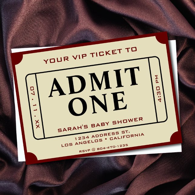 Invitation Billet de cinéma rétro Admettez un bébé Shower (Retro Movie Ticket Admit One Baby Shower Invitation)