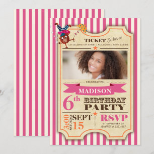 Invitation Billet de cirque Fille d'anniversaire Invitati