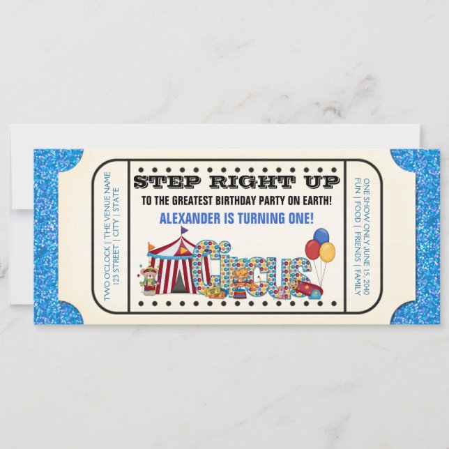 Invitation Billet de cirque pour garçons pour fête d'annivers (Devant)