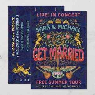 Invitation Billet de concert de groupe rétro pour mariage thè