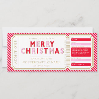 Invitation Billet de concert de Noël rouge rose Cadeau Chèque