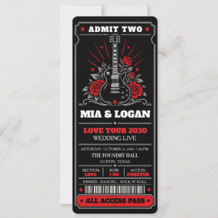 Invitation Billet de concert de rock Roses Guitare Rouge Noir