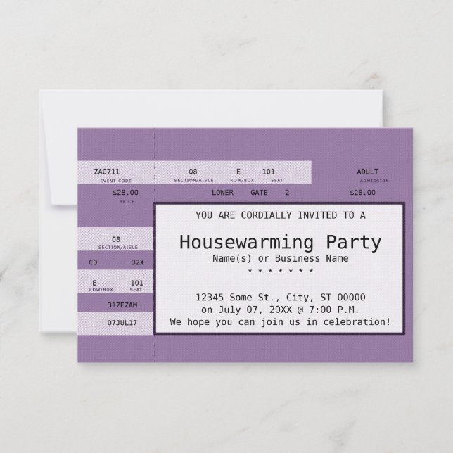 Invitation billet de concert pour le ménage mauve (Devant)