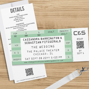 Invitation Billet de concert rétro tout-en-un mariage vert