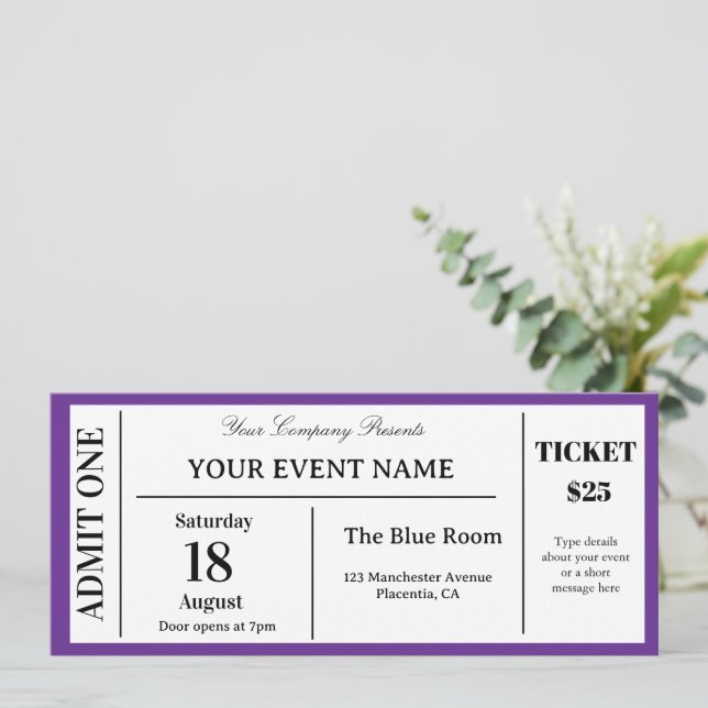 Invitation Billet de événement personnalisé, Billet de concer (Debout devant)