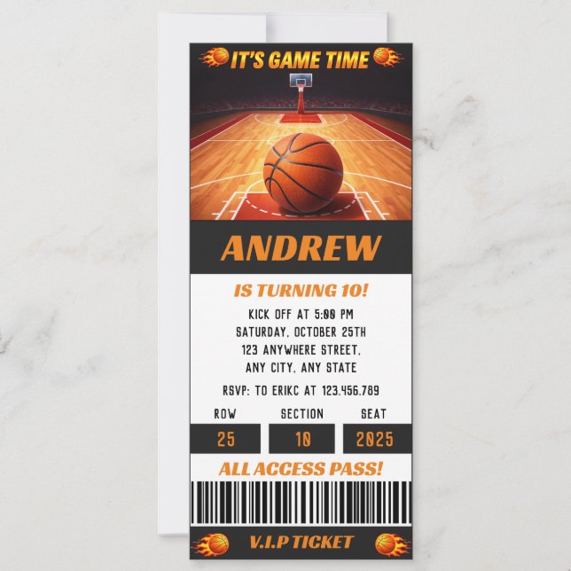 Invitation Billet de fête d'anniversaire de Basketball Pro Ba (Devant)