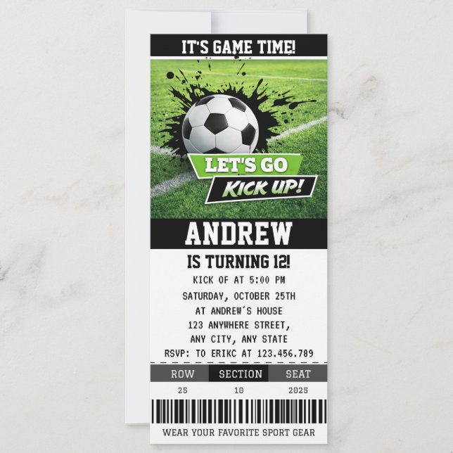 Invitation Billet de fête d'anniversaire de football modifiab (Devant)