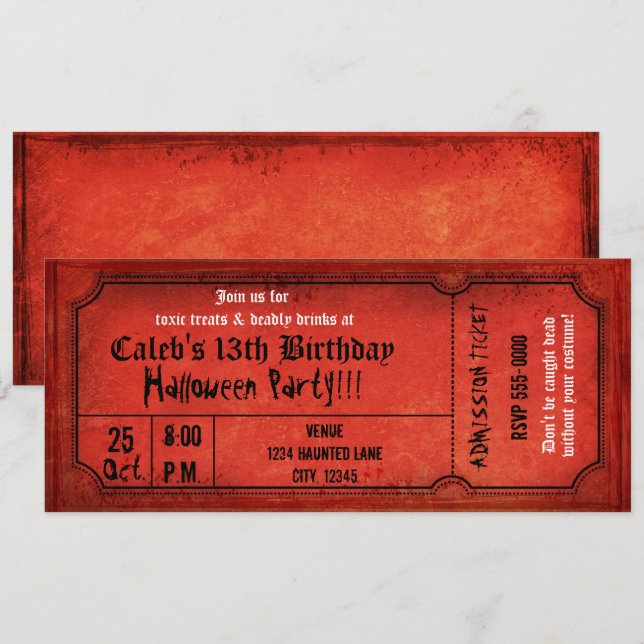 Invitation Billet de fête d'anniversaire Halloween rouge vint (Devant / Derrière)