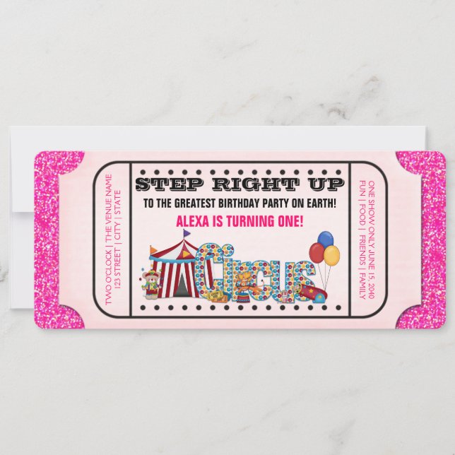 Invitation Billet de fête d'anniversaire pour le cirque des f (Devant)