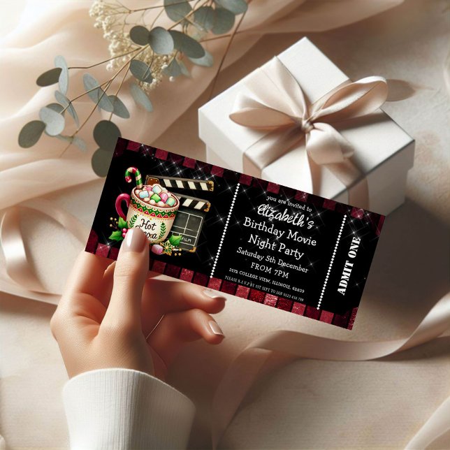 Invitation Billet de fête d'anniversaire pour une soirée ciné (Créateur téléchargé)