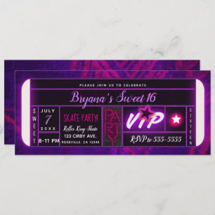 Invitation Billet de fête d'anniversaire violet rose noir cla