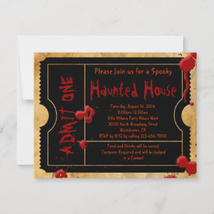 Invitation Billet de fête d'Halloween Black Scary Blood Splat