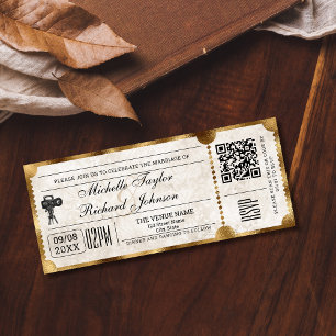 Invitation Billet de film Vintage rustique avec code QR RSVP