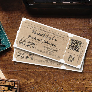 Invitation Billet de film Vintage rustique avec code QR RSVP