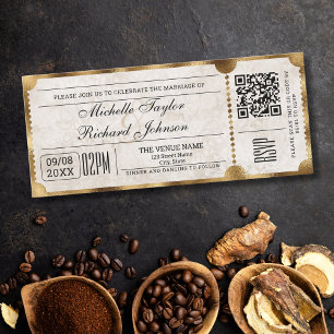 Invitation Billet de film Vintage rustique avec code QR RSVP