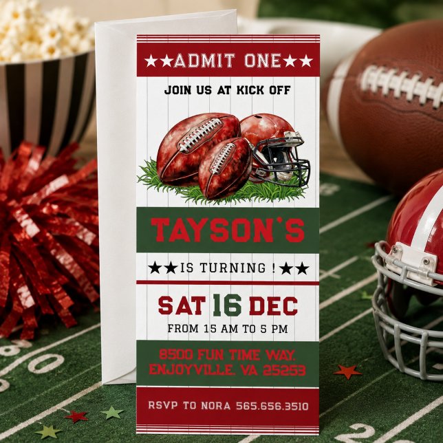 Invitation Billet de football de première année pour fête de  (First Year Down Football Ticket 1st Birthday Party Invitation)