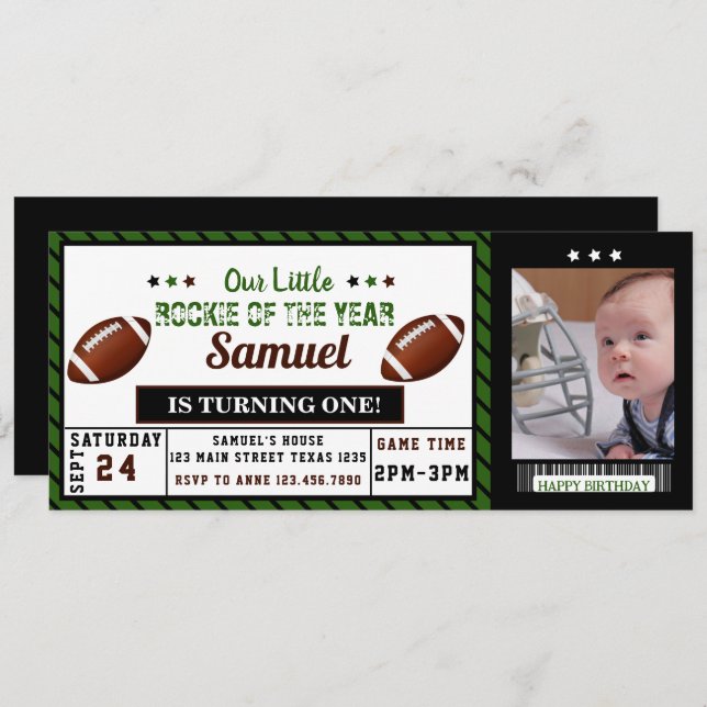 Invitation Billet de football La recette de l'année Photo d'a (Devant / Derrière)