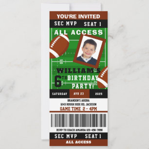 Invitation Billet de football Rugby Photo Anniversaire Invita