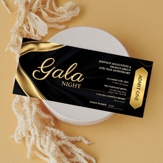 Invitation Billet de gala d'affaires éditable Or Noir Moderne