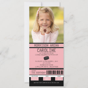 Invitation Billet de hockey féminin rose et noir Anniversaire