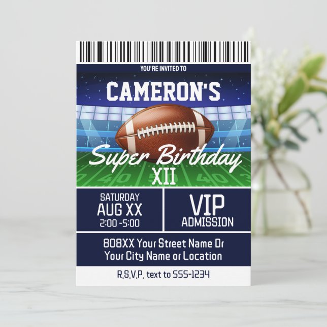 Invitation Billet de jeu de football Bleu foncé (Debout devant)