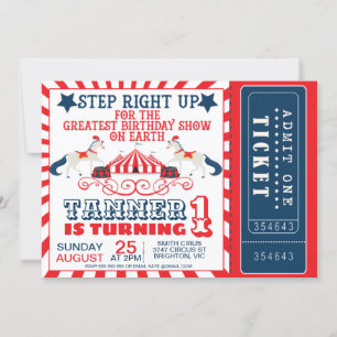 Invitation Billet de la Marine Blue Red Circus Circus Tente A