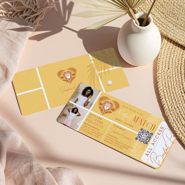 Invitation Billet de la partie de Pickleball de Fête des mari (Tropical Bridal Shower Pickleball Party Ticket Invitation)