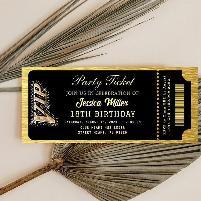 Invitation Billet de la soirée Noir & Or (Créateur téléchargé)