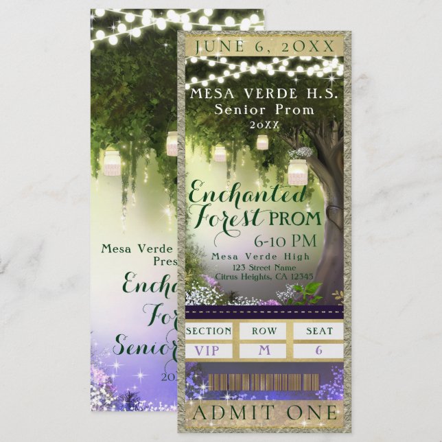 Invitation Billet de la soirée VIP du Enchanted Forest Prom (Devant / Derrière)