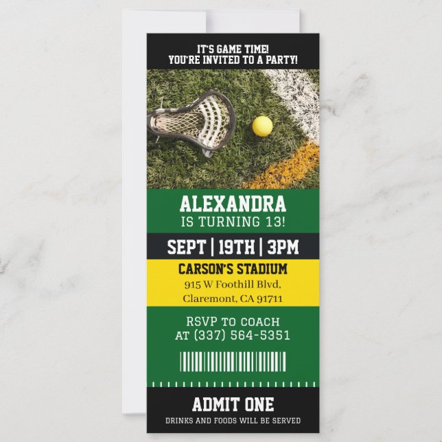 Invitation Billet de Lacrosse pour un Anniversaire (Devant)