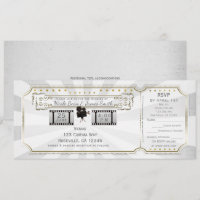 Billet de mariage Cinéma Vintage Or Blanc & RSVP
