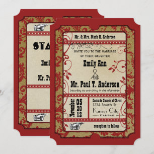 Invitation Billet de mariage pour deux personnes Rouge Vieil