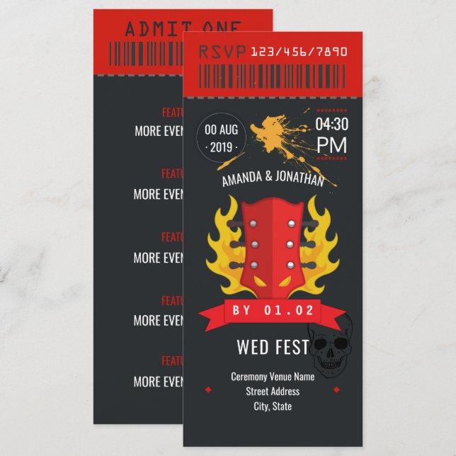 Invitation Billet de mariage Rock and Roll personnalisé (Devant / Derrière)