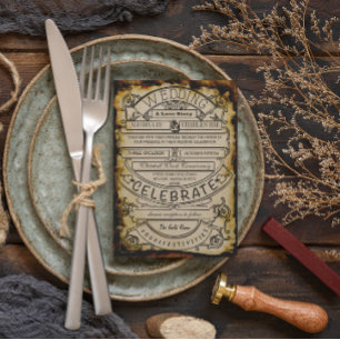 Invitation Billet de mariage rustique vintage Renaissance méd