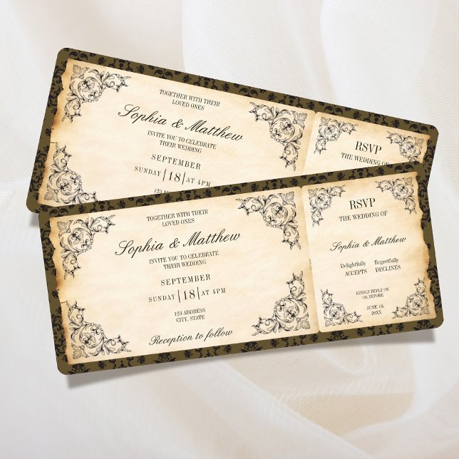 Invitation Billet de mariage vintage RSVP baroque (Vintage Wedding Ticket RSVP Baroque Invitation)