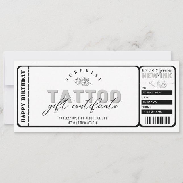 Invitation Billet de modèle du bon de tatouage personnel (Devant)