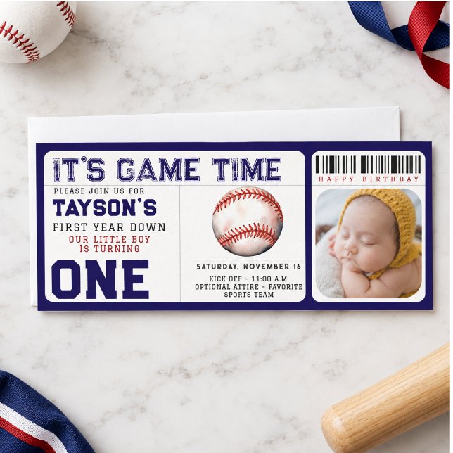 Invitation Billet de naissance Baseball First Year Down 1re a (Baseball First Year Down 1st Birthday Ticket Invitation)