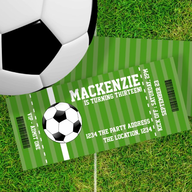 Invitation Billet de nouveauté de football personnalisé (Soccer Novelty Ticket Personalized Invitation by Ricaso. Football or soccer fans party invites)