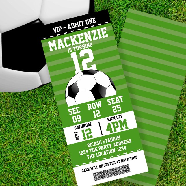 Invitation Billet de nouveauté de football personnalisé (Soccer / Football Novelty Ticket Personalized Invitation by Ricaso.  Add own details to these cards)