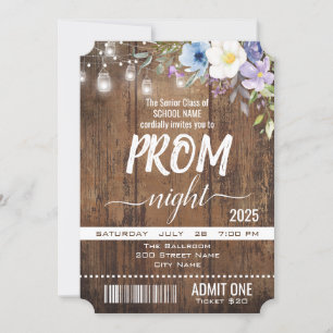 Invitation Billet de nuit pour le bal de fin d'études Floral