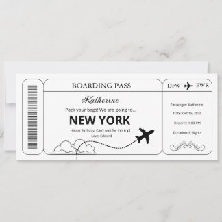 Invitation Billet de passe d'embarquement pour un voyage surp