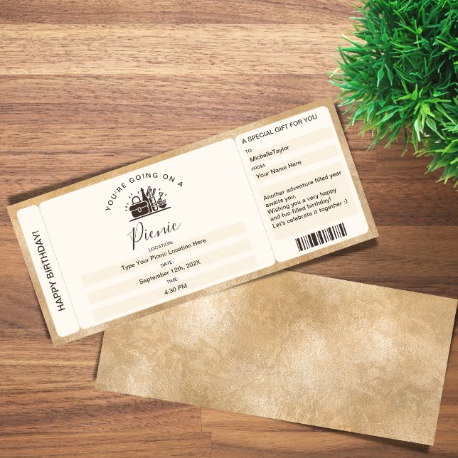 Invitation Billet de planche surprise Picnic Bons d'anniversa (Créateur téléchargé)
