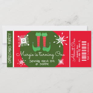 Invitation Billet de première fête d'anniversaire de Noël Elf