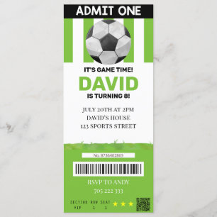 Invitation Billet de soccer Anniversaire Boy Sport Party