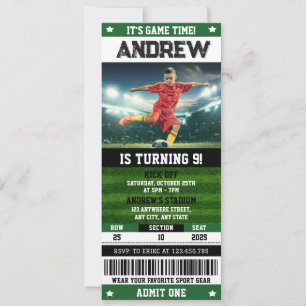 Invitation Billet de soccer personnel Anniversaire avec photo