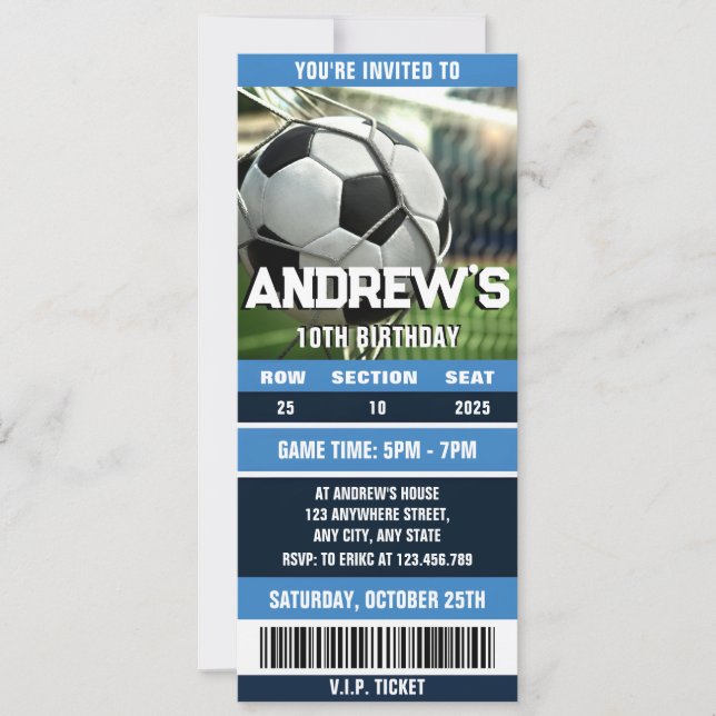 Invitation Billet de soccer personnel pour l'anniversaire des (Devant)