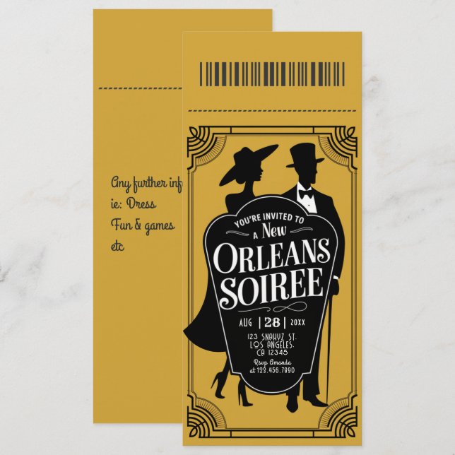 Invitation Billet de Soirée à la Nouvelle-Orléans (Devant / Derrière)